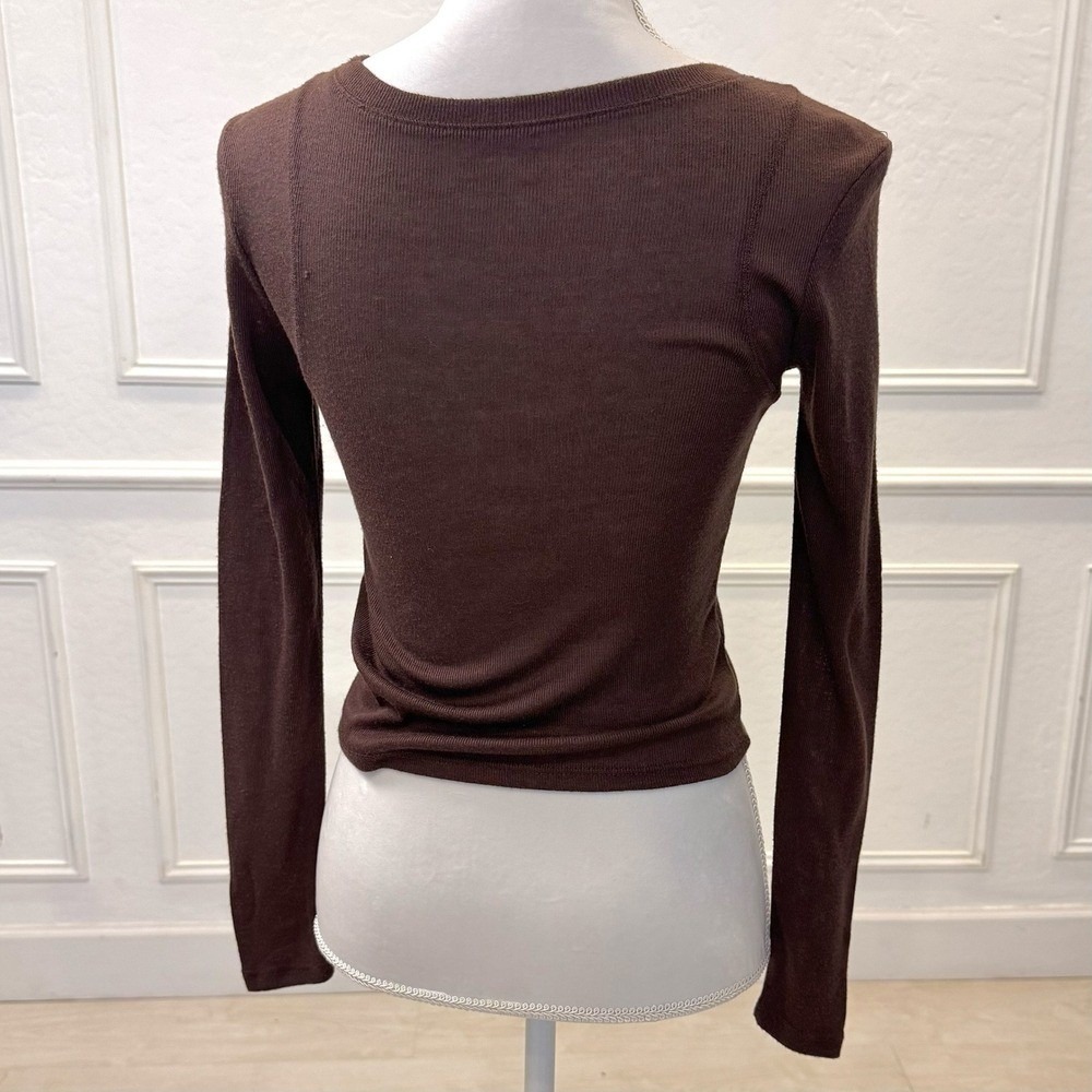 PacSun Y2K Clean Girl Basic Layering Long Sleeve Top Women S Brown EST.PAC 1980 - Picture 4 of 8